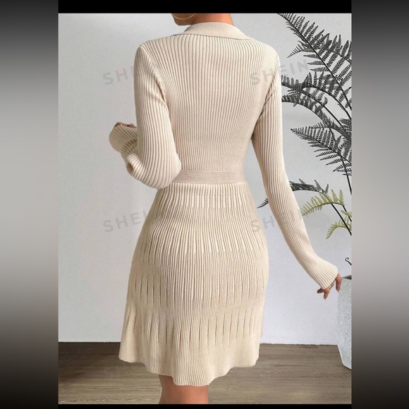 SHEIN Apricot Ribbed Knit Mini Sweater Dress size Medium - Picture 2 of 11
